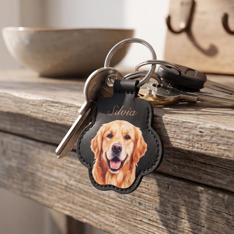 Custom Pet Portrait Leather Keyring, Personalised Pet Hair Holder Bag Charm, Pet Fur Keepsake, Dog Memorial Gift image 5