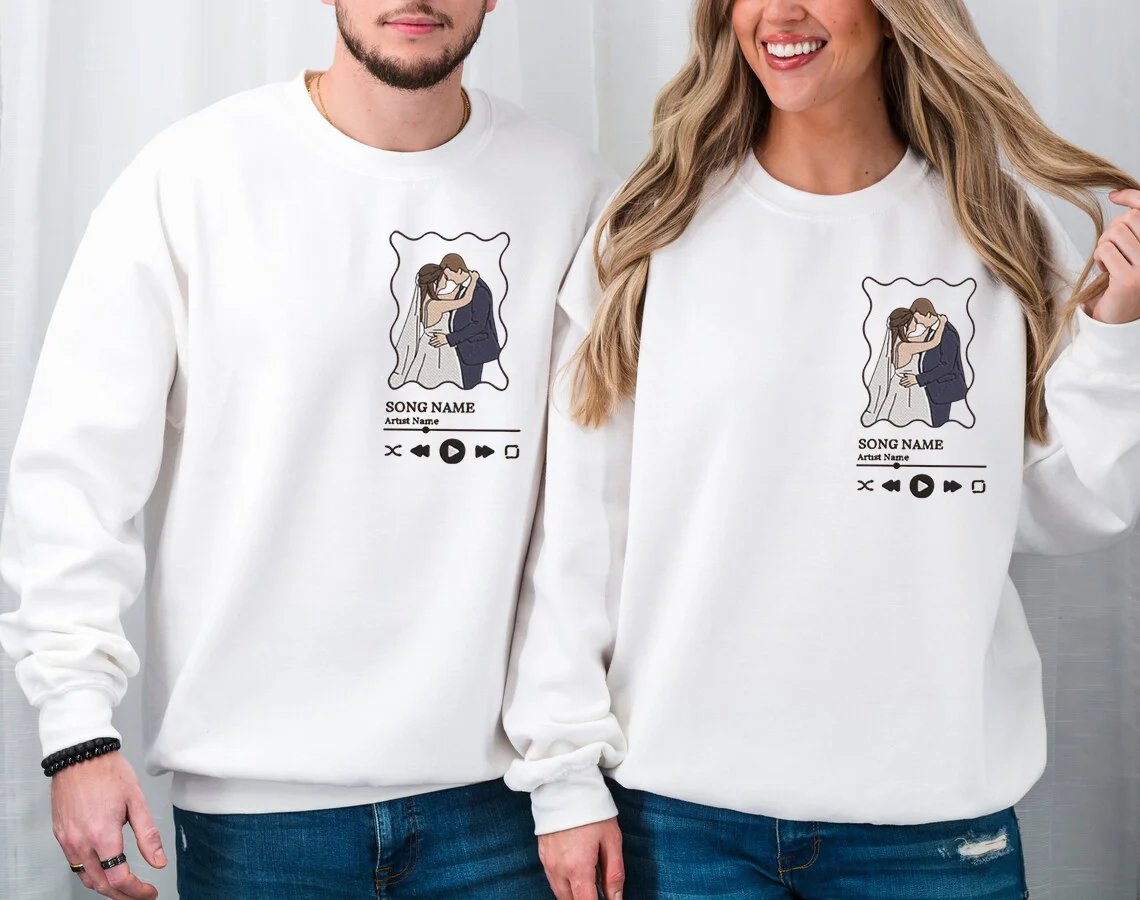 Forlovever Custom Couple Music Wavy Frame Embroidered Sweatshirt