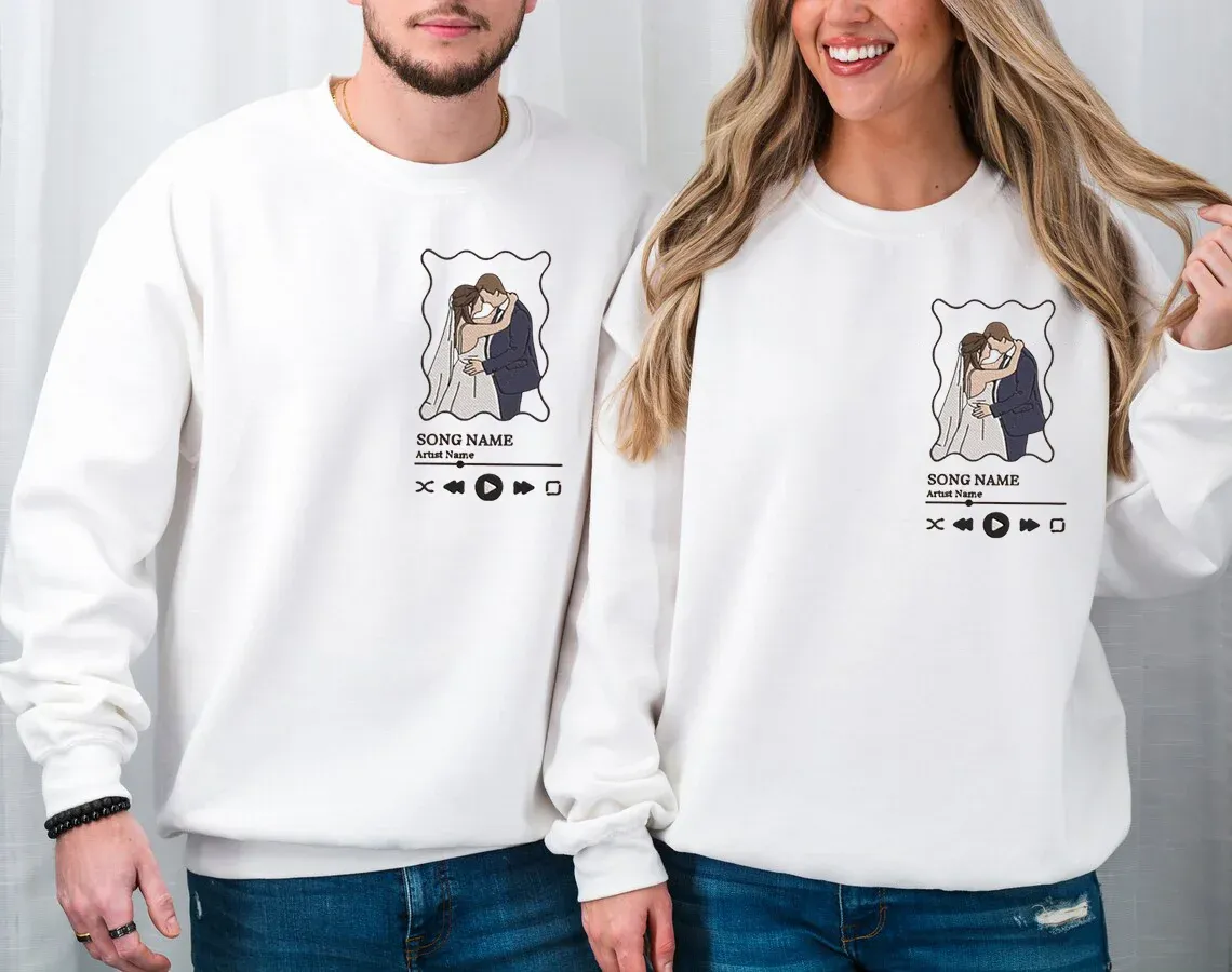 Forlovever Custom Couple Music Wavy Frame Embroidered Sweatshirt