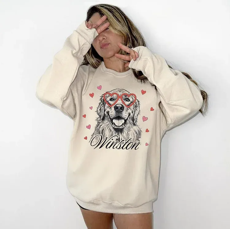 Custom Pet Valentine’s Day Sweatshirt - Personalized Dog/Cat Heart Glasses Graphic Crewneck