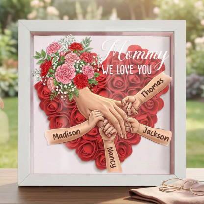 Forlovever™ Carnation Personalized Mom Holding Hands Memorial Shadow Box – Custom Name Remembrance Frame, Mother’s Day In Loving Memory Gift