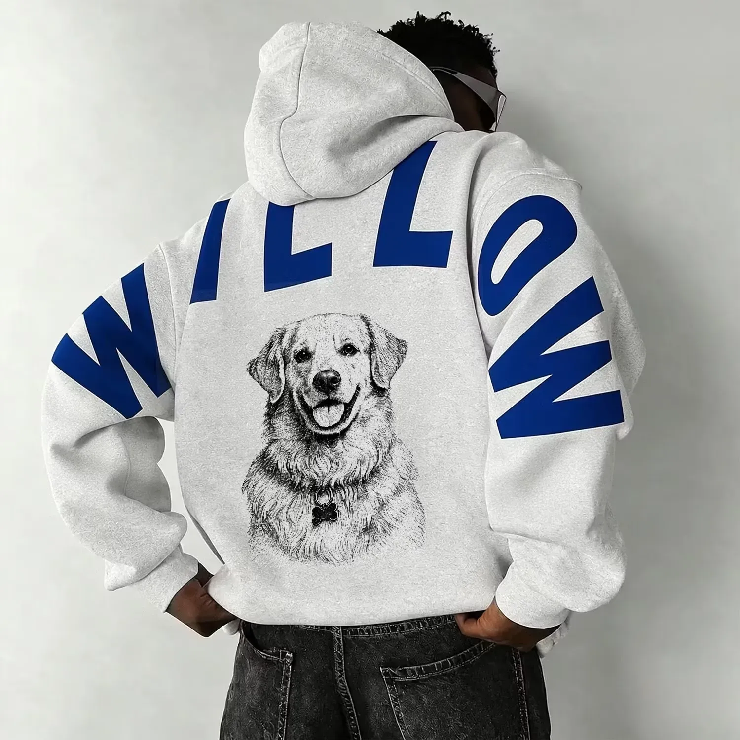 Custom Pet Portrait Sweatshirt with Solid Big Back Name, Personalized Dog Mom Hoodie