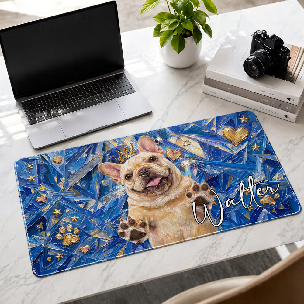 Personalized Graffiti Oil Painting Style Pet Photo Desk Mat Mouse Pad with Name Daily Use Birthday Gift for Family Friend Pet Owner