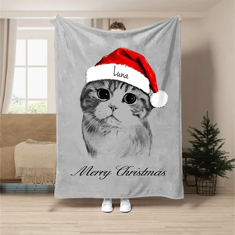 Custom Pet Portrait Sketch Style Christmas Blanket, Photo Customized Personalized Dog Blanket, Cat Photo Blanket