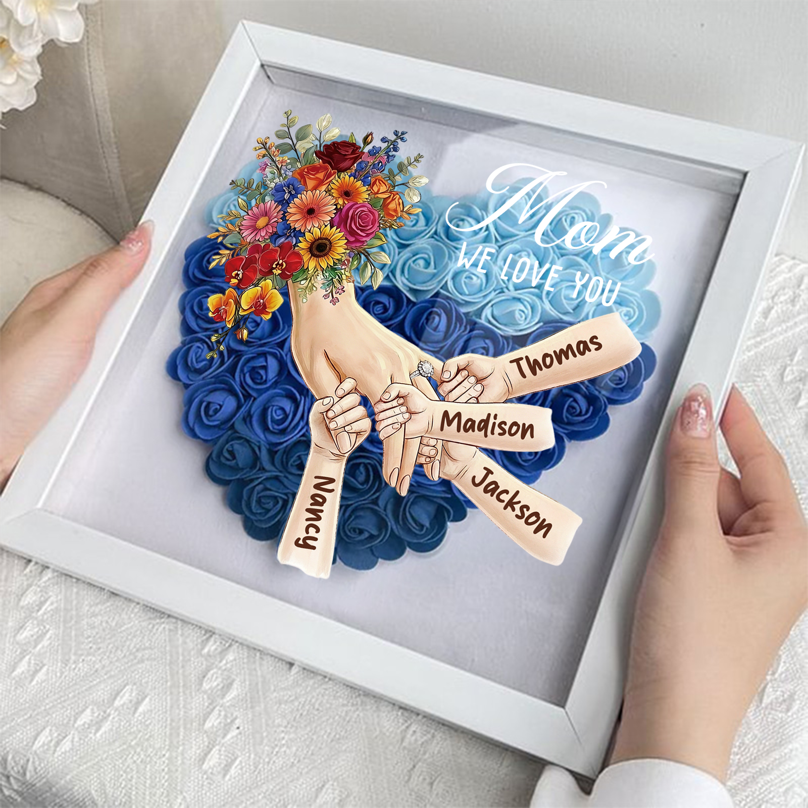 Forlovever™ Custom Mom Holding Hands with Ring & Manicure Shadow Box-Mother's Day Remembrance Frame, In Loving Memory Gift