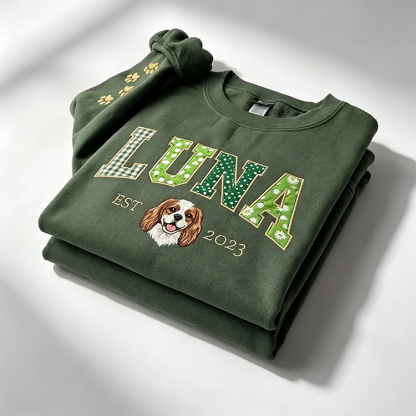 Patchwork Fabric Pet Portrait Embroidered Sweatshirt Custom Dog Cat Gift for Pet Lovers