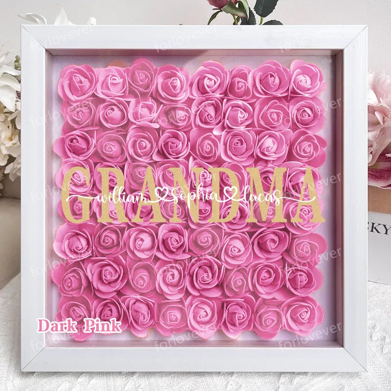 Mothers Gift for Her, Name Flower Heart Shadow Box, Custom Rose Frame, Custom Frame for Mom, Gift for Mom and Grandma Nana,Roses Shadowbox-forlovever