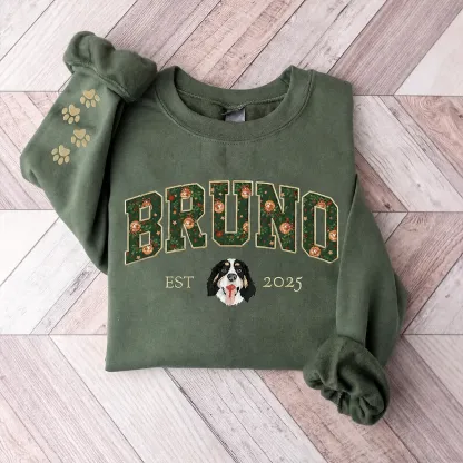 Custom Pet Portrait Embroidered Sweatshirt with Christmas Festive Name Applique