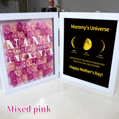 Mum We Love You With REAL MOON PHASE Anniversary Calendar - Mummy's Universe Personalized Square Shape Flower Shadow Box-forlovever