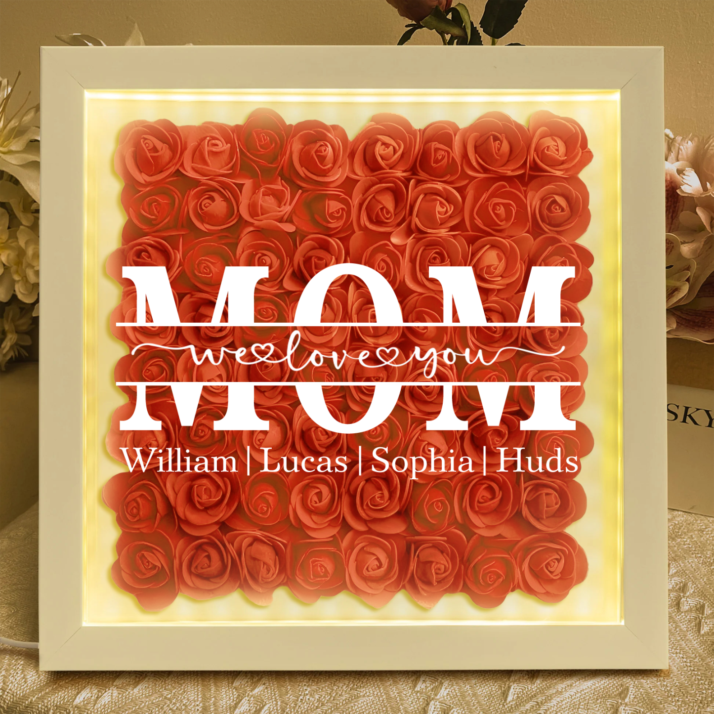 We Love You Mom - Personalized Flower Shadow Box With LED Light-forlovever