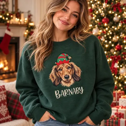 Personalized Pet Christmas Sweatshirt — Embroidered Dog or Cat Portrait with Holiday Hat