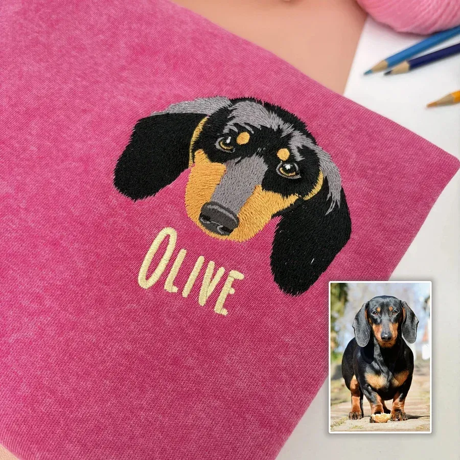 Custom Dog Embroidered Vintage Wash Sweatshirt T-Shirt