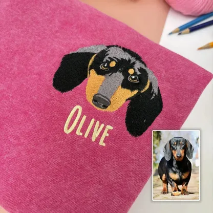 Custom Dog Embroidered Vintage Wash Sweatshirt T-Shirt
