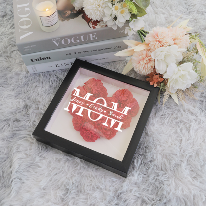 Mom Heart Shaped Monogram Flower Shadow Box With Carnation Best Gift-forlovever