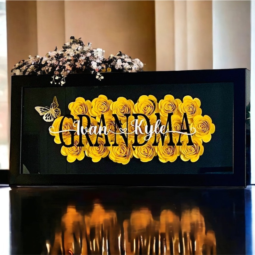 Personalized Mom Flower Shadow Box With Kids Name And Butterflies-forlovever