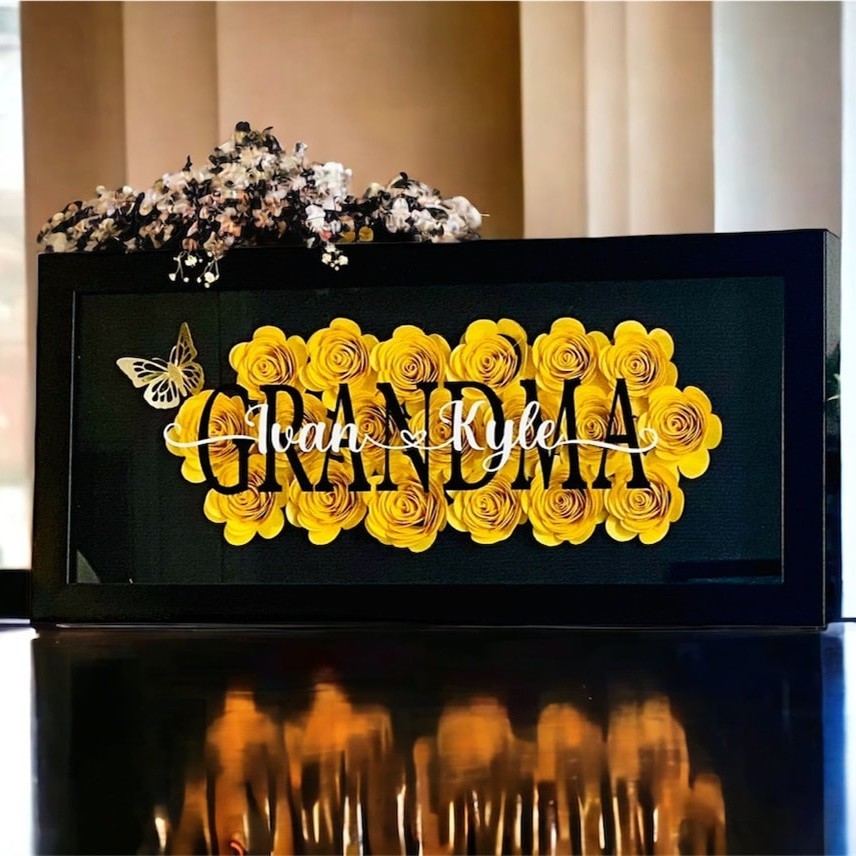 Personalized Mom Flower Shadow Box With Kids Name And Butterflies-forlovever