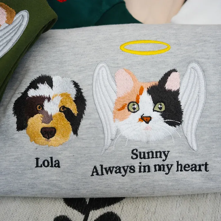 Custom Premium Handcrafted Pet Loss Embroidered Sweatshirt, Pet Memorial T-shirt Hoodie