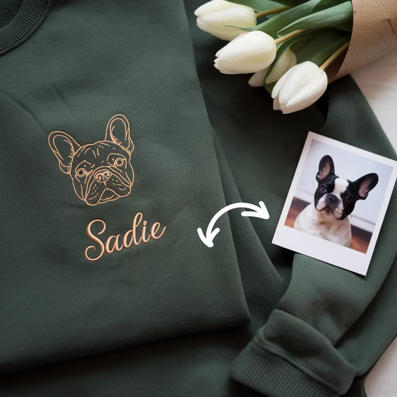 Custom EMBROIDERED Pet Outline Sweater Using Pet Photo , Name-forlovever