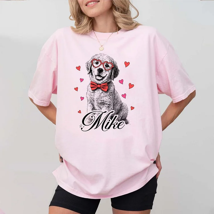 Custom Pet Valentine’s Day Sweatshirt - Personalized Dog/Cat Heart Glasses Graphic Crewneck