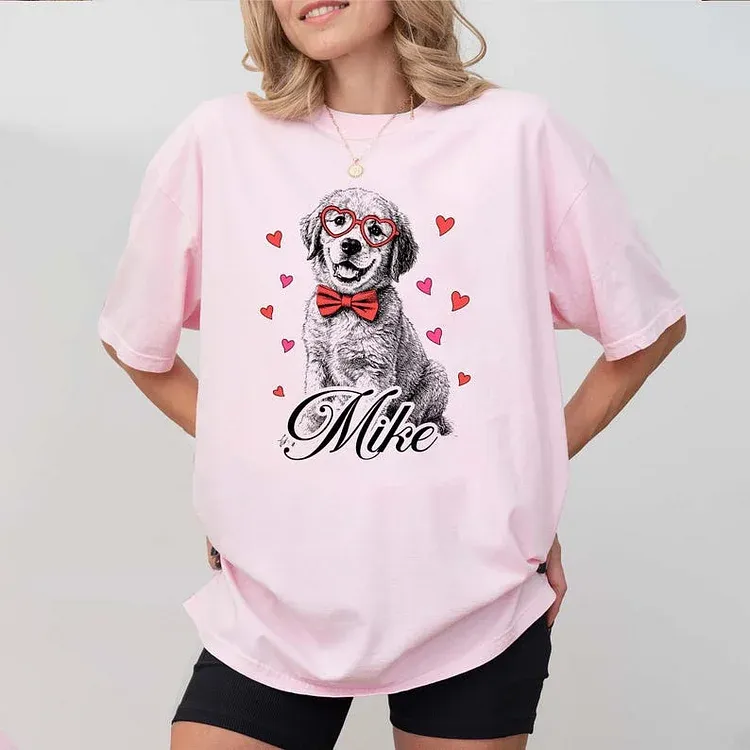 Custom Pet Valentine’s Day Sweatshirt - Personalized Dog/Cat Heart Glasses Graphic Crewneck