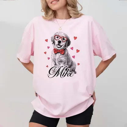 Custom Pet Valentine’s Day Sweatshirt - Personalized Dog/Cat Heart Glasses Graphic Crewneck