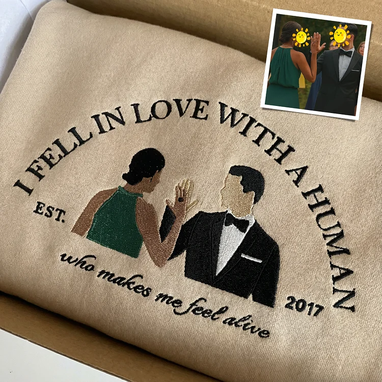 I Feel In Love With You Custom Couple Embroidered Hoodie with Your Text & Date