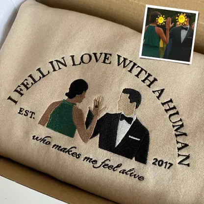 I Feel In Love With You Custom Couple Embroidered Hoodie with Your Text & Date