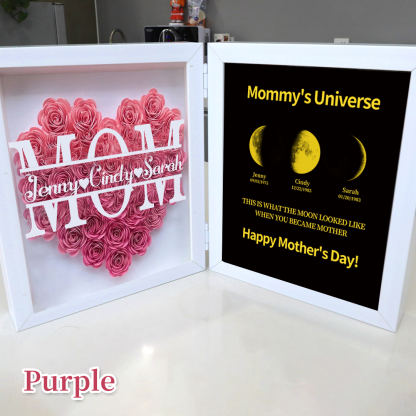 Mother's Day With REAL MOON PHASE Anniversary Calendar - Mummy's Universe Personalized Flower Shadow Box-forlovever