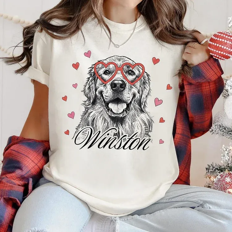 Custom Pet Valentine’s Day Sweatshirt - Personalized Dog/Cat Heart Glasses Graphic Crewneck