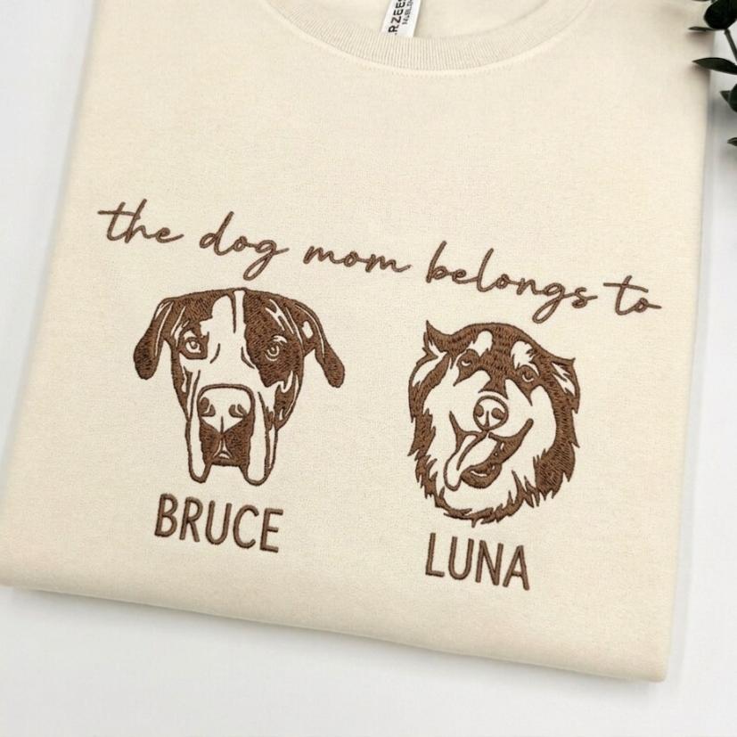 Custom Embroidered Pet Portrait Sweatshirt, Personalized Pet Lover Gift,For Dog Mom & Dad