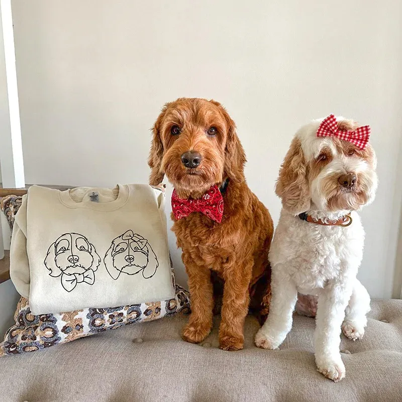 Custom Embroidered Sweatshirt,Pet Face Sketch Embroidery