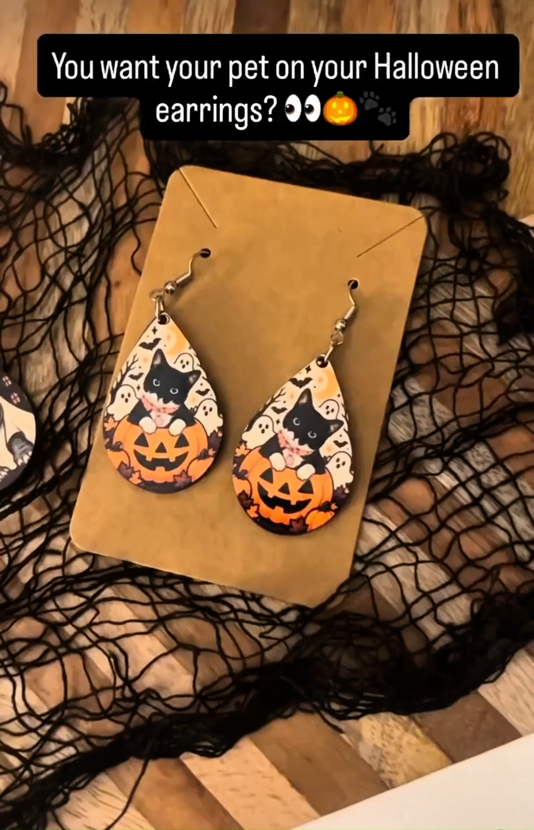 Personalized Pet Halloween Earrings, Custom Dog or Cat Portrait Jewelry, Spooky Pet Lover Gift