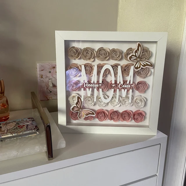 Personalized Mom Flower Shadow Box with Kid's Names Gift Ideas For Mom Grandma-forlovever