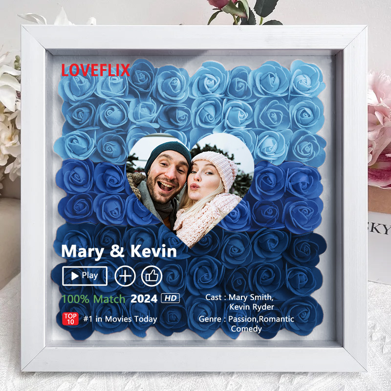 (Square Shaped) Custom LOVEFLIX Movie Photo Flower Shadow Box with Your Love Story-forlovever