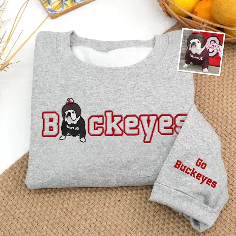 Custom College Team Embroidered Sweatshirt –  Pet Protrait Embroidered Sweatshirt, Personalized College Spirit Wear