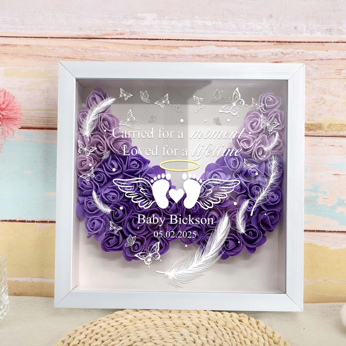Personalized Baby Memorial Flower Shadow Box, Baby Memorial Keepsake, Mother's Day Gift-forlovever