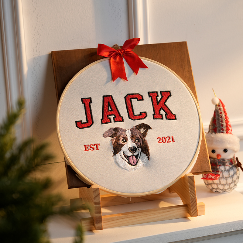 Custom Embroidered Pet Face Portrait Christmas Ornament Keepsake Gift For Dog Cat Owners Pet Lovers