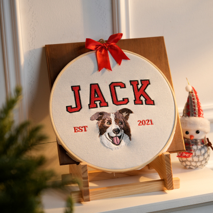 Custom Embroidered Pet Face Portrait Christmas Ornament Keepsake Gift For Dog Cat Owners Pet Lovers