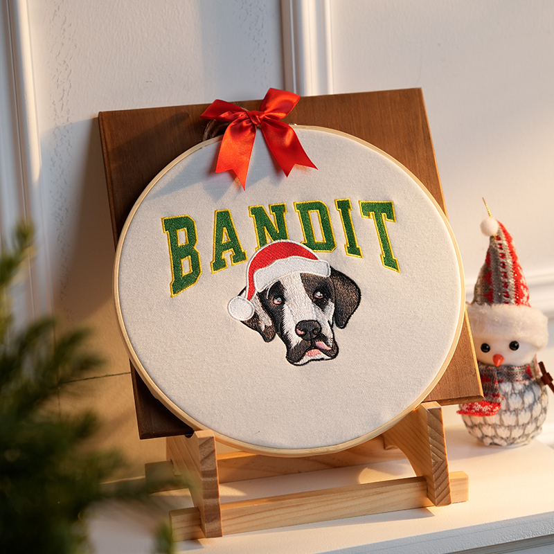 Custom Embroidered Pet Portrait Christmas Ornament Keepsake Gift For Pet Lovers