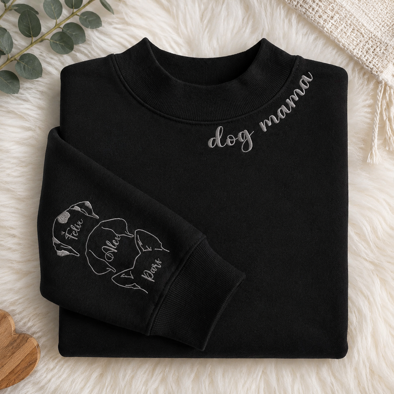 I Wear My Heart On My Sleeve Custom Pet Ears Embroidered Mockneck Sweatshirt
