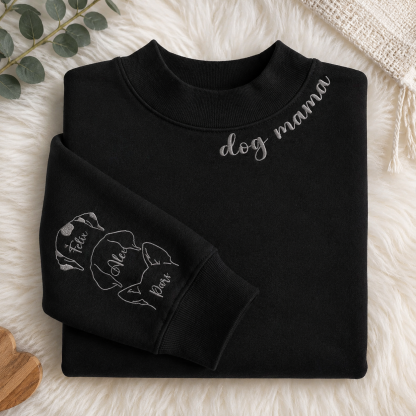 I Wear My Heart On My Sleeve Custom Pet Ears Embroidered Mockneck Sweatshirt