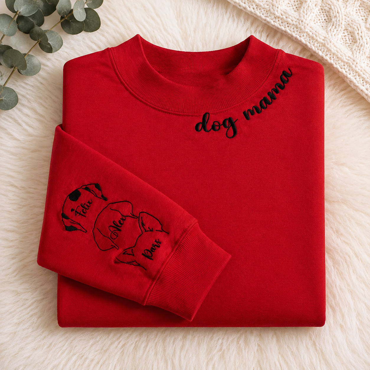 I Wear My Heart On My Sleeve Custom Pet Ears Embroidered Mockneck Sweatshirt