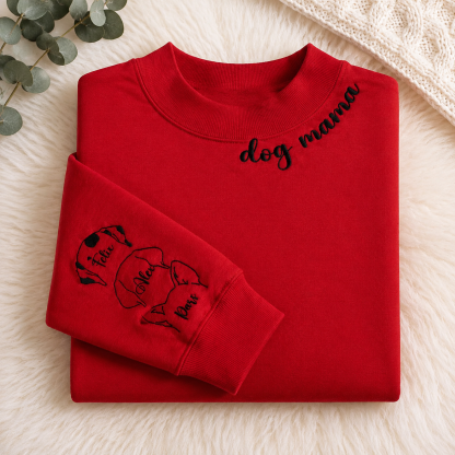 I Wear My Heart On My Sleeve Custom Pet Ears Embroidered Mockneck Sweatshirt