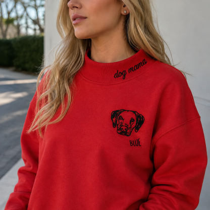 Custom Pet Outline Embroidered Mockneck Sweatshirt