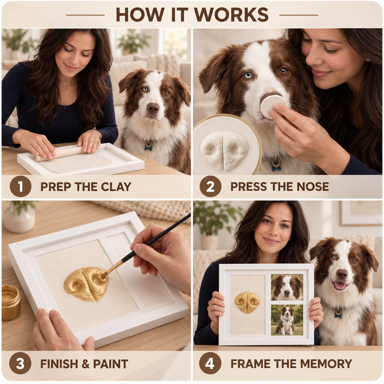 Personalized Pet Paw Print Kit, DIY Paw & Nose Print Keepsake Frame with 2 Photo Displays, Dog & Cat Memorial Gift