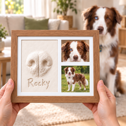 Personalized Pet Paw Print Kit, DIY Paw & Nose Print Keepsake Frame with 2 Photo Displays, Dog & Cat Memorial Gift