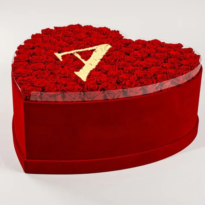 Heart Glitter Rose Box With Initial Couple Gift