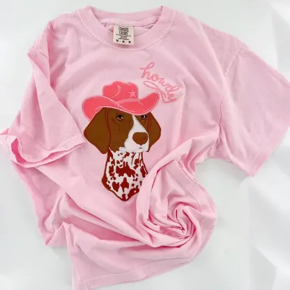 Custom Pet Portrait Applique Embroidered T-Shirt Sweatshirt Dog Wearing Denim Cowboy Hat Personalized Patchwork Pet Shirt
