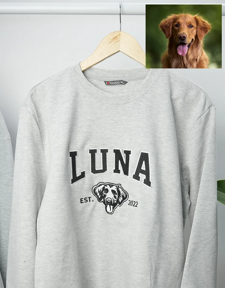 Custom Pet Varsity Style Embroidered Sweatshirt Hoodie T-shirt- Stylish Outline Style