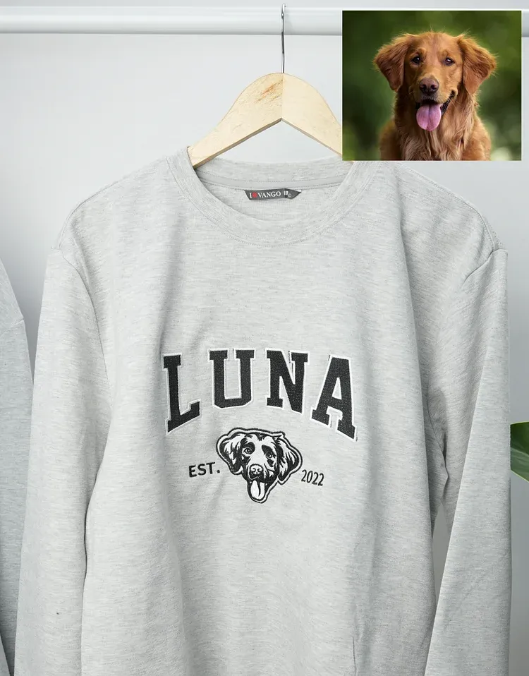 Custom Pet Varsity Style Embroidered Sweatshirt Hoodie T-shirt- Stylish Outline Style
